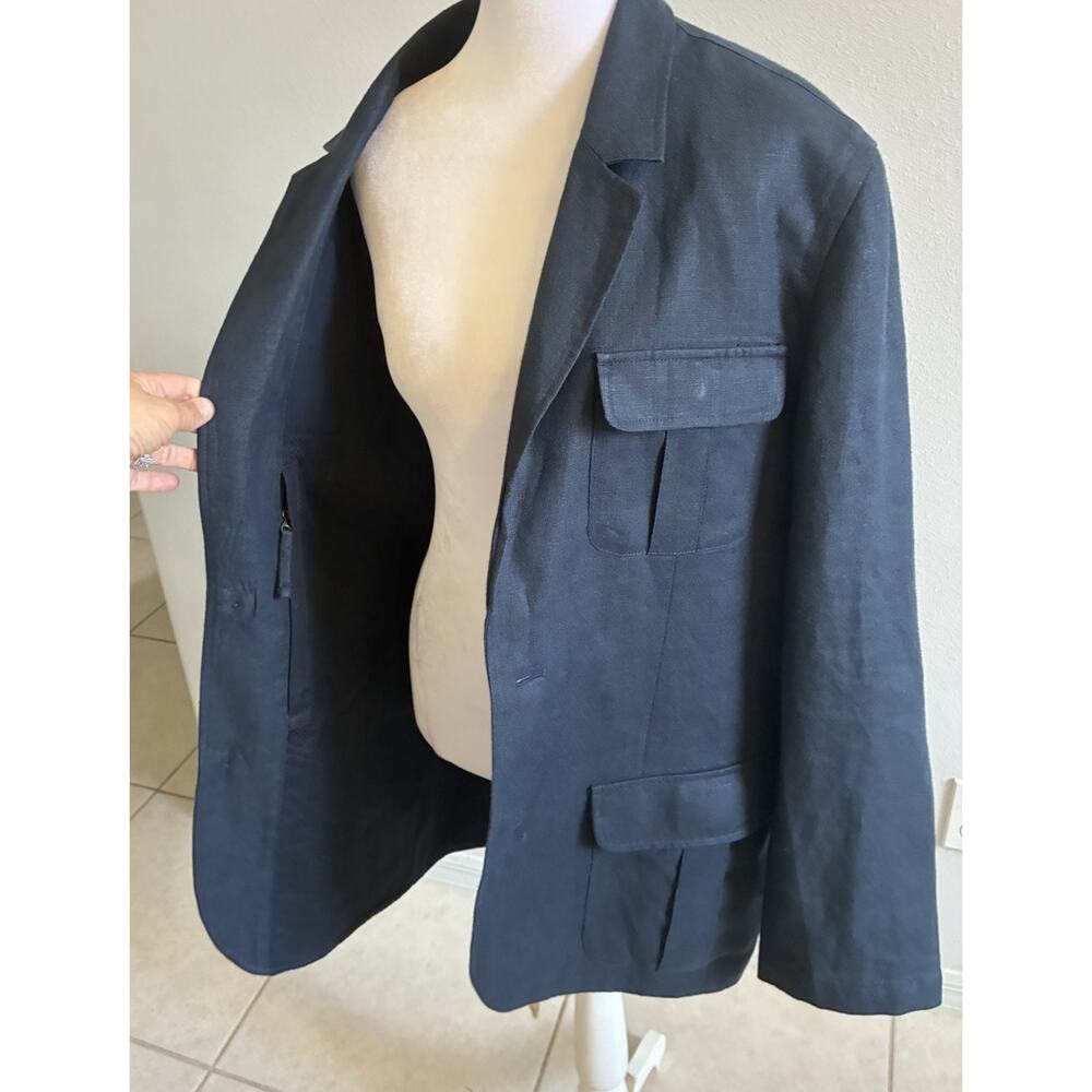 VTG LL Bean LINEN Jacket Men 42 Reg Field Safari Chore Coat Blazer Elbow Patches - Picture 7 of 16